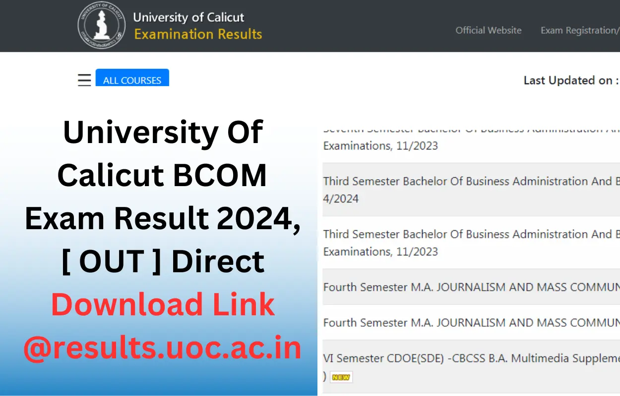 University Of Calicut BCOM Exam Result